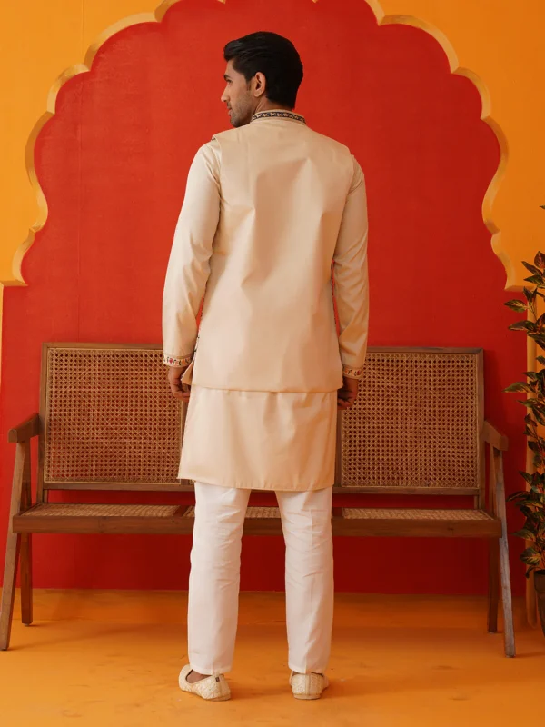 Embroidered Waistcoat & Solid Kurta Pyjamas - Image 3