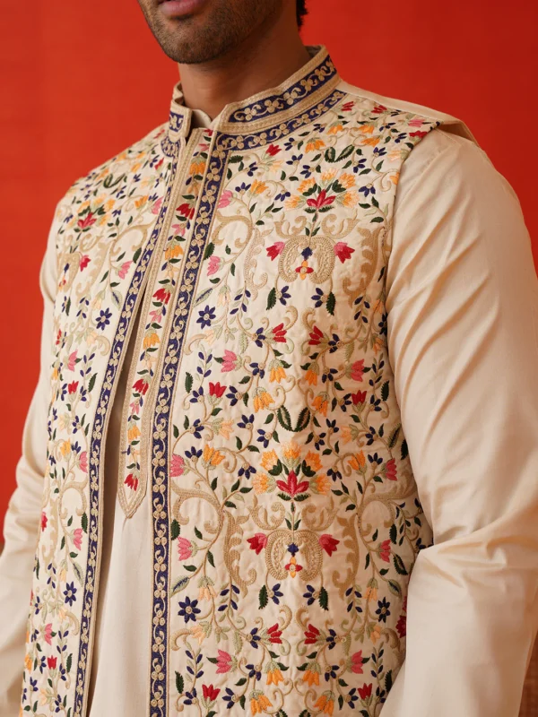 Embroidered Waistcoat & Solid Kurta Pyjamas - Image 5
