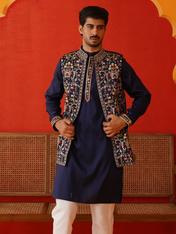 Embroidered Waistcoat & Solid Kurta Pyjamas - Image 6