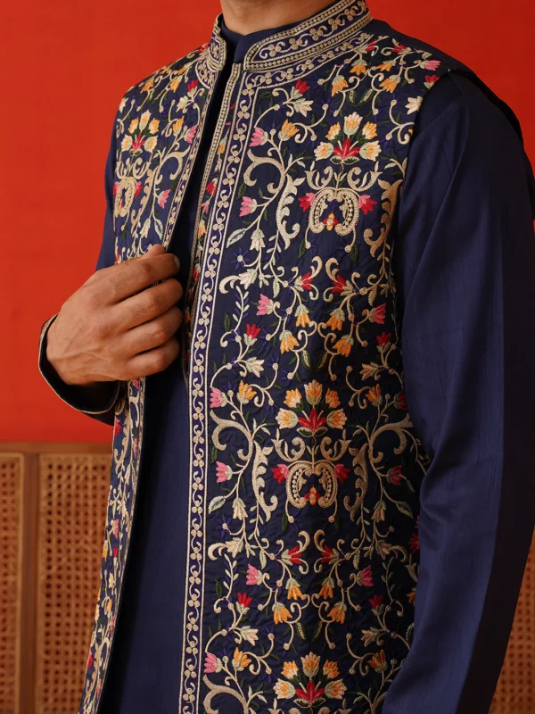 Embroidered Waistcoat & Solid Kurta Pyjamas - Image 8