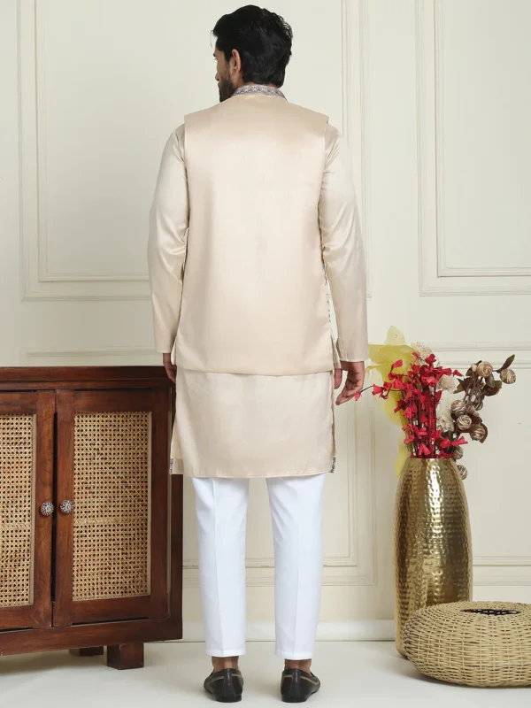 Embroidered Waistcoat & Solid Kurta Pyjamas - Image 4
