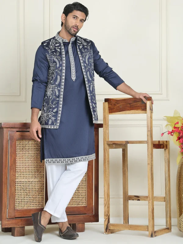 Embroidered Waistcoat & Solid Kurta Pyjamas - Image 6