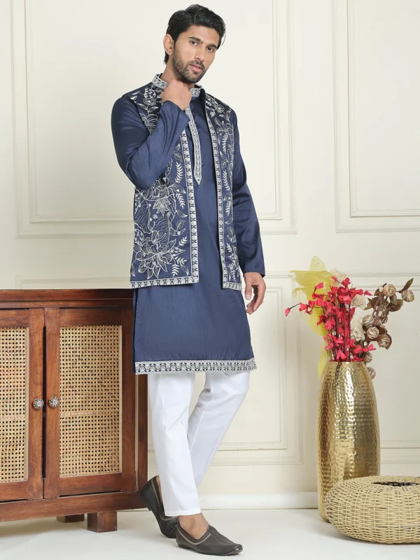 Embroidered Waistcoat & Solid Kurta Pyjamas - Image 7