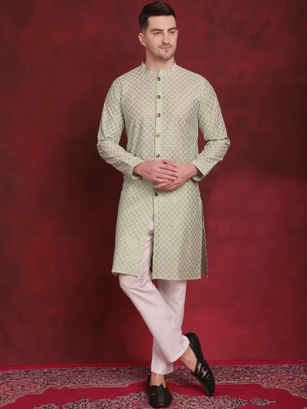 Sequin Chikankari Front OpenKurta with Pyjamas - Image 5