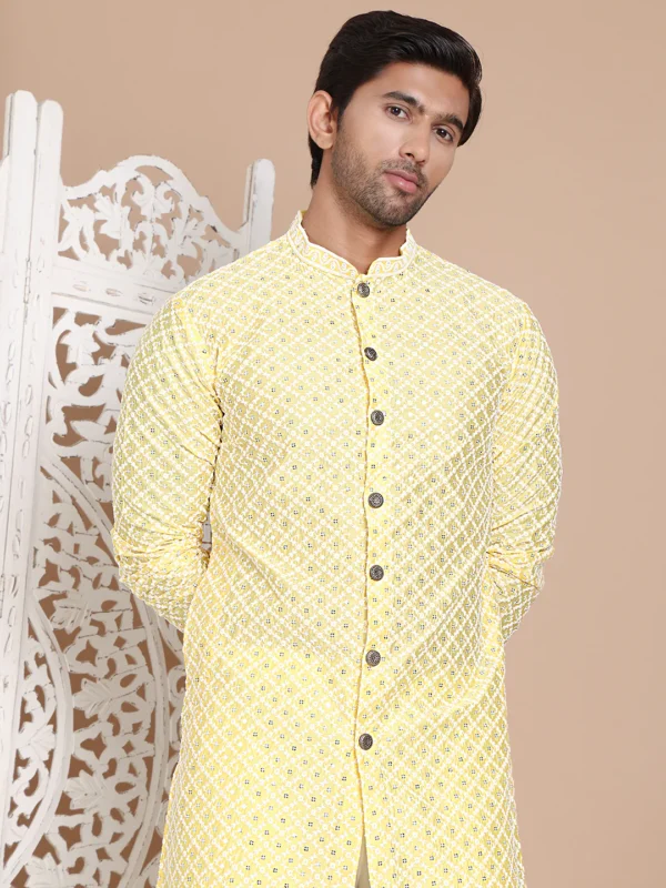 Sequin Chikankari Front OpenKurta with Pyjamas - Image 4