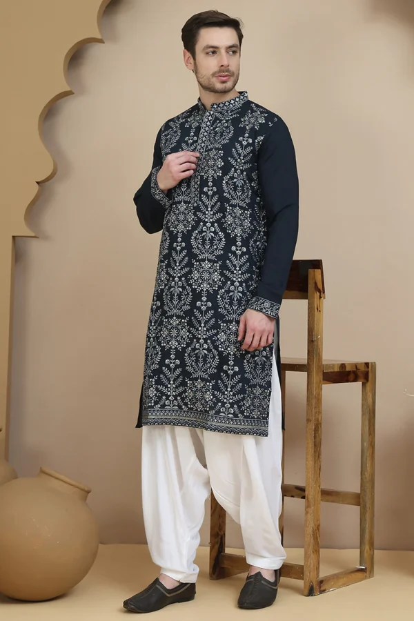Embroidered Silk Blend Kurta With Salwar - Image 2
