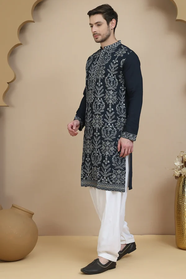 Embroidered Silk Blend Kurta With Salwar - Image 3