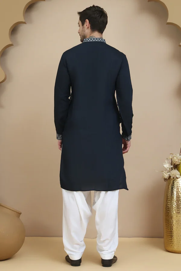 Embroidered Silk Blend Kurta With Salwar - Image 4
