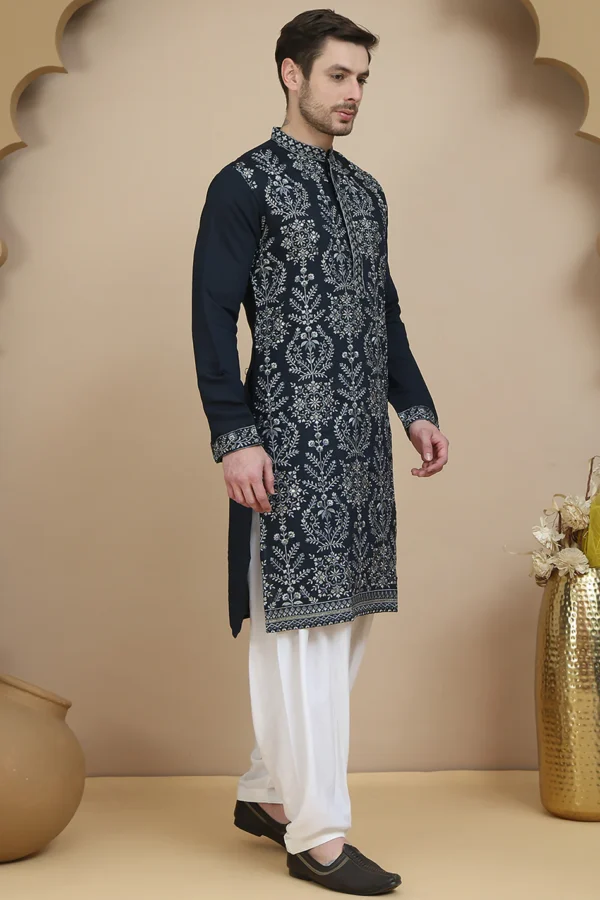 Embroidered Silk Blend Kurta With Salwar - Image 5