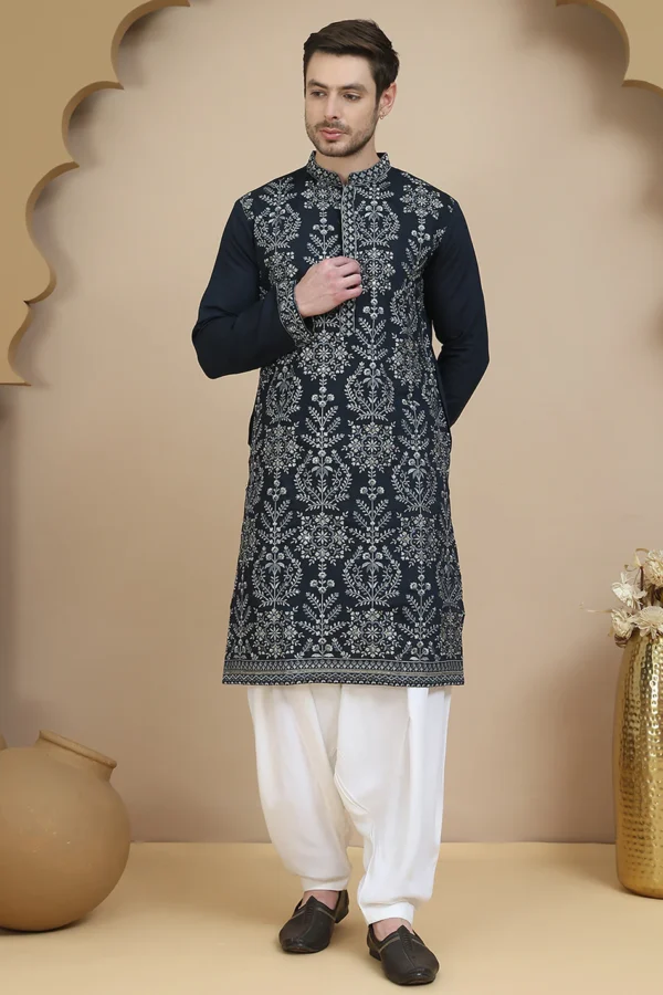 Embroidered Silk Blend Kurta With Salwar - Image 6
