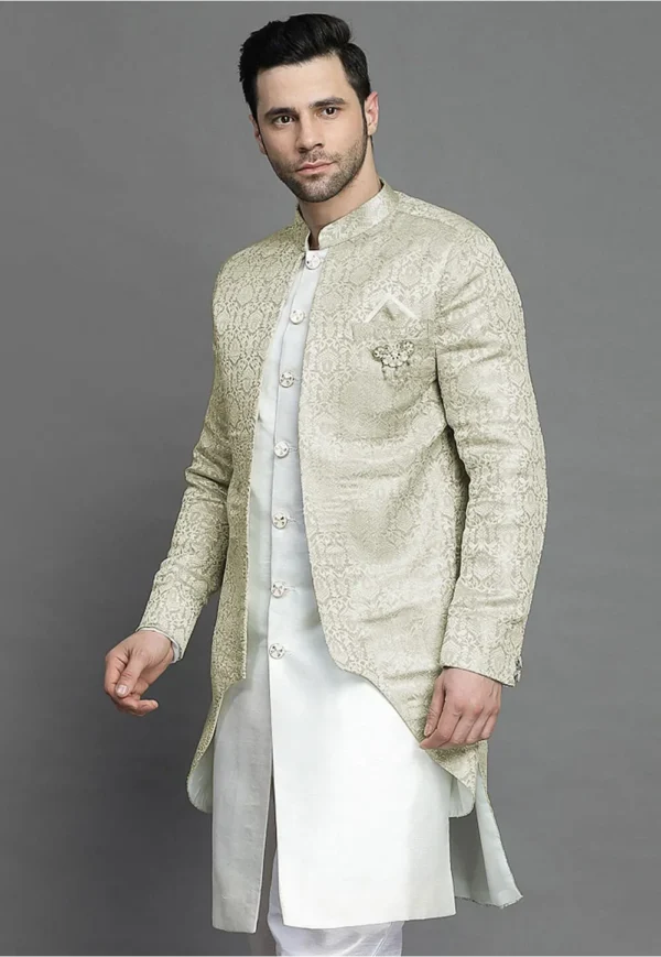 Brocade Layered Sherwani - Image 3