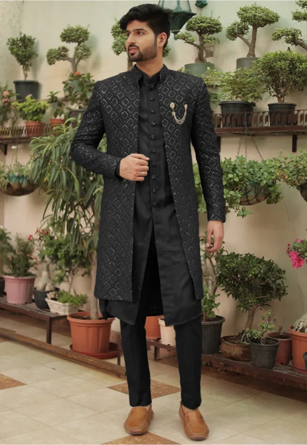 Embroidered Georgette Sherwani in Red - Image 29