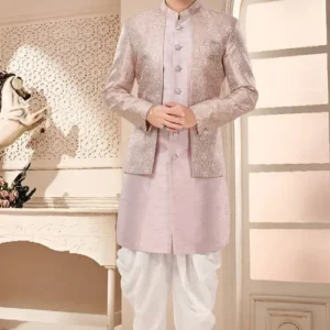 Woven Art Silk Jacquard Layered Sherwani