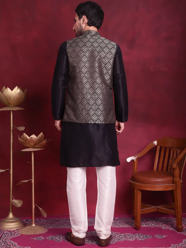Woven Design Nehru Jacket with Kurta Pyjamas Set - Image 3