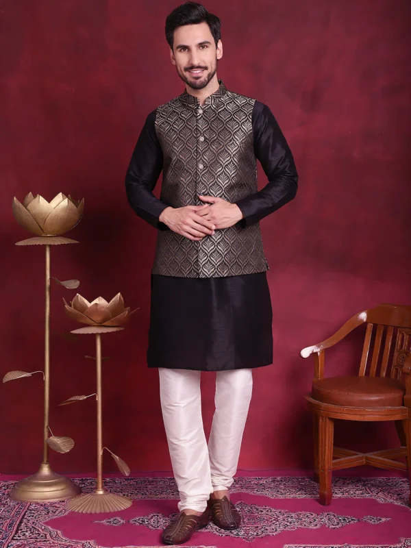 Woven Design Nehru Jacket with Kurta Pyjamas Set