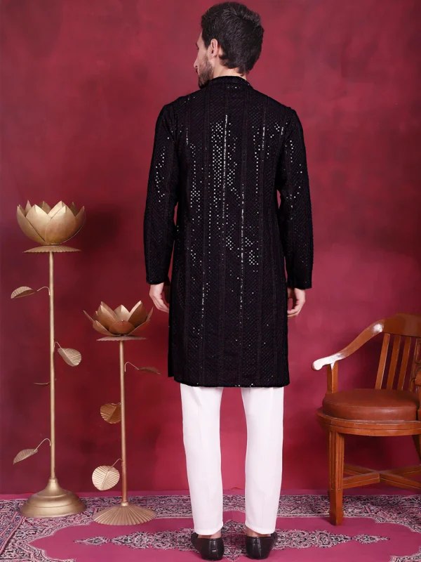 Sequin Chikankari Embroidered Kurta with Pyjamas - Image 3