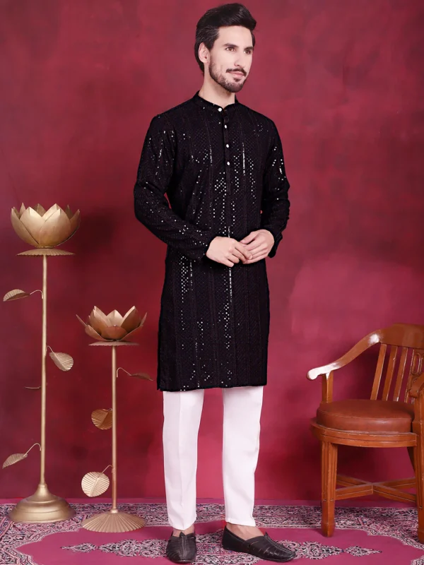 Sequin Chikankari Embroidered Kurta with Pyjamas