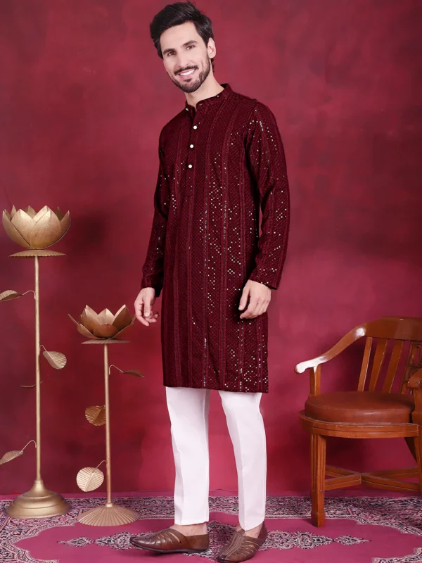 Sequin Chikankari Embroidered Kurta with Pyjamas - Image 6