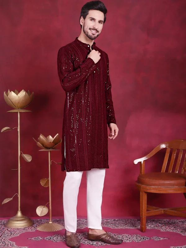Sequin Chikankari Embroidered Kurta with Pyjamas - Image 7