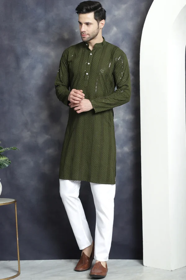 Sequin Chikankari Embroidered Kurta with Pyjamas - Image 10