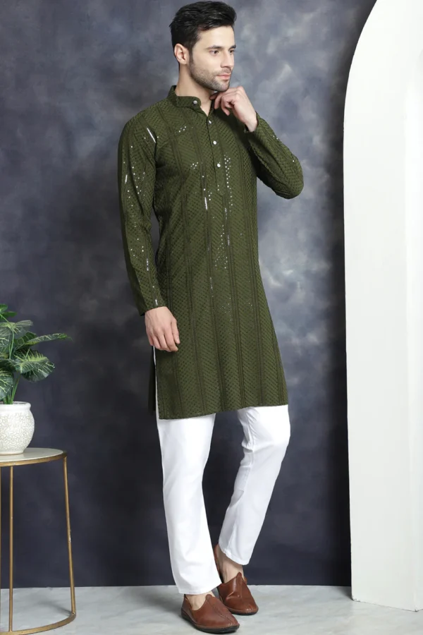 Sequin Chikankari Embroidered Kurta with Pyjamas - Image 9