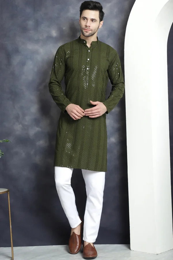Sequin Chikankari Embroidered Kurta with Pyjamas - Image 8